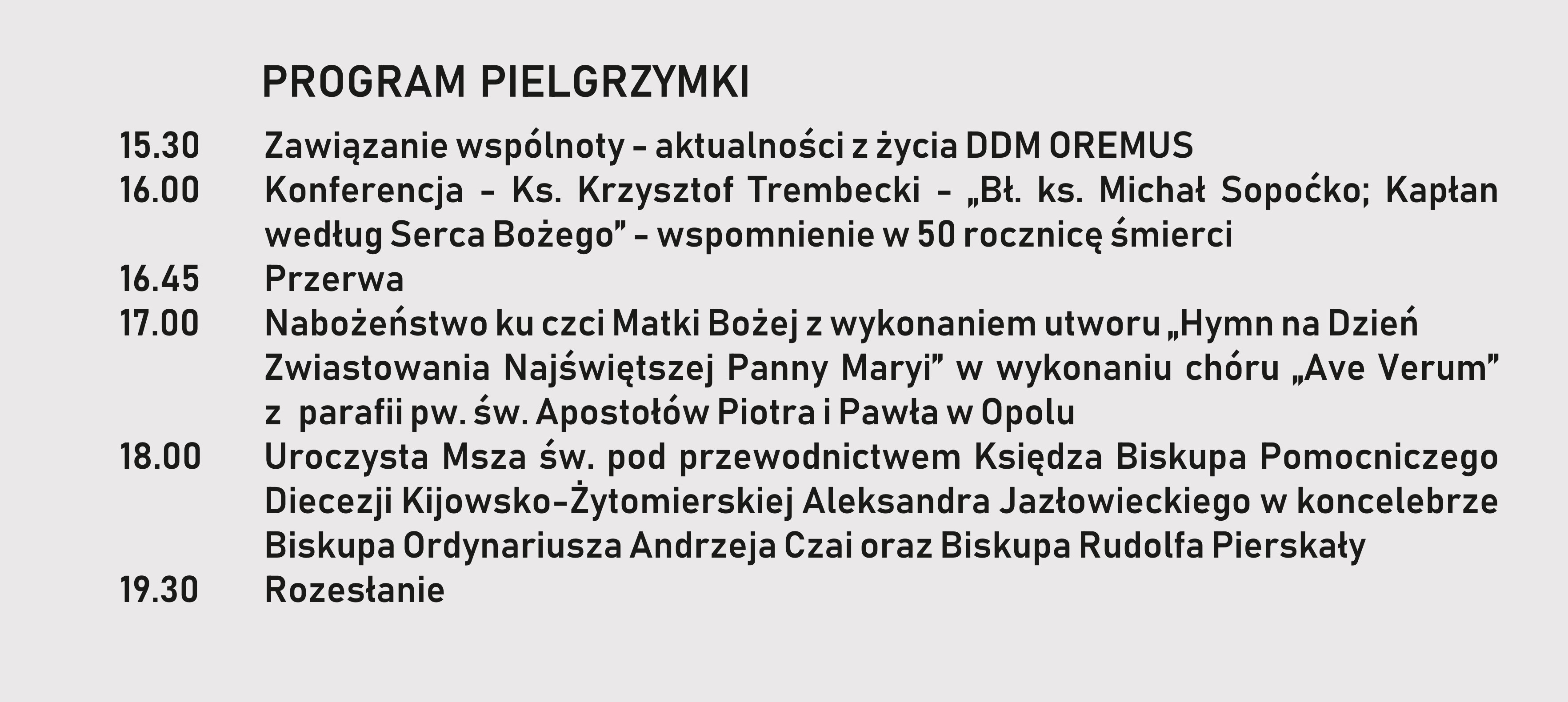 program pielgrzymki Oremus 2025